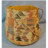 Image 1 : Nez Perce' round cornhusk bag, ca. 1920's, 9" h x 8" diameter, braided cornhusk handles