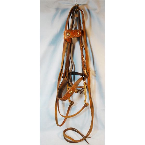 Keystone Bros. marked studded bridle w/Buermann Hercules Bronze bit, bit has been repaired