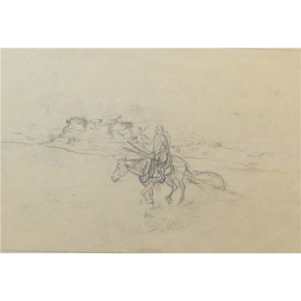 Seltzer, O. C., pencil study, Indian with Travois, 13" x 8 «", framed, providence from Trailside Gal