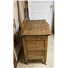 Image 2 : Oak wash stand with towel bar, serpentine front, original hardware, 28" h x 33" w