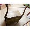 Image 5 : Oak wash stand with towel bar, serpentine front, original hardware, 28" h x 33" w