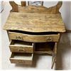 Image 6 : Oak wash stand with towel bar, serpentine front, original hardware, 28" h x 33" w