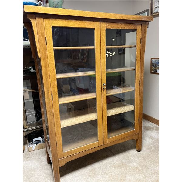 Mission-style china cabinet, 56" h x 44" w