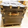 Image 2 : Flat top steamer trunk w/original leather handles & straps, on casters, 34" x 23" x 20"