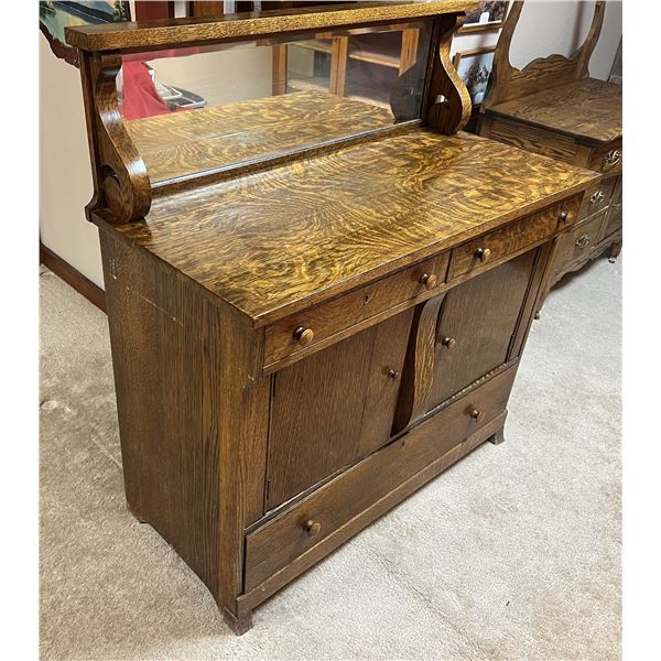 Oak buffet w/beveled mirror, 42" w x 32" h x 20" d