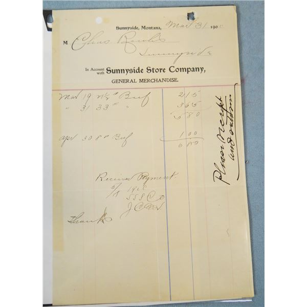 1911 Sunnyside Store receipt, Sun River, MT