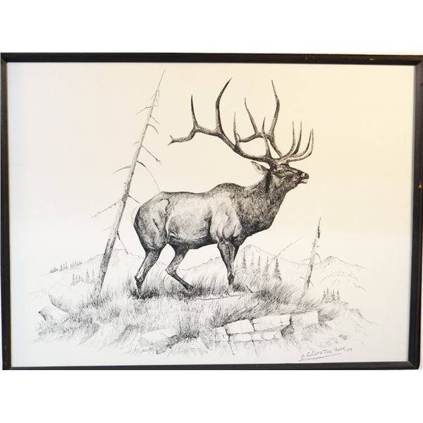 Cuts The Rope, Clarence, original pen/ink, The Royal Elk, 20" x 24", 1974, framed