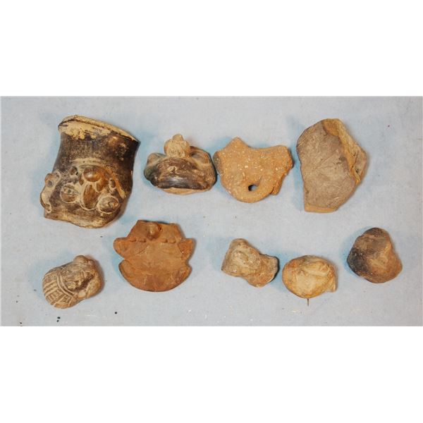 Pre-Columbian Mayan artifacts, 9 pcs., 2" - 4", SE Mexico and N. Central America