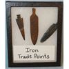 Image 1 : 2 pcs: Grey chert knife, 5 ?" x 3" and Indian Artifact Case with (3) iron trade points, 3" & 2 «"