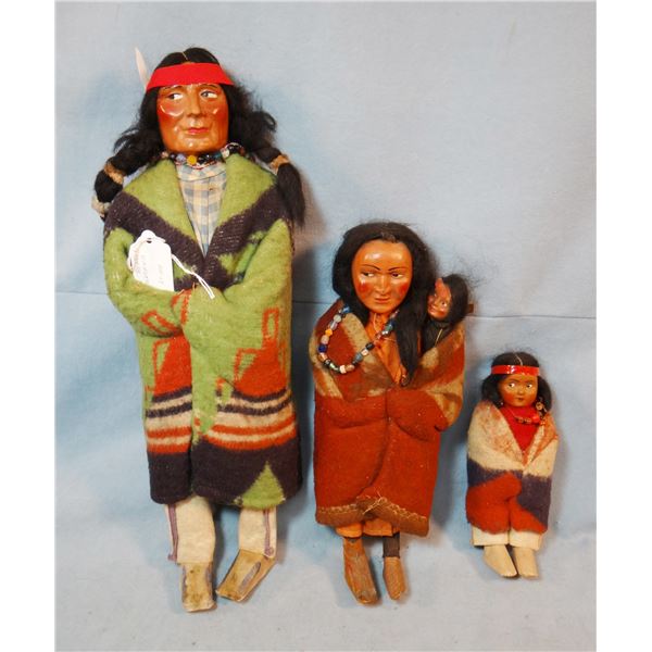 (3) skookum dolls, 15", 10" and 7", from Mary McAbay, Missoula, MT