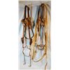 Image 8 : 4 pcs: Leather headstall with cavalry style iron bit with rein chains; Stamped leather headstall wit