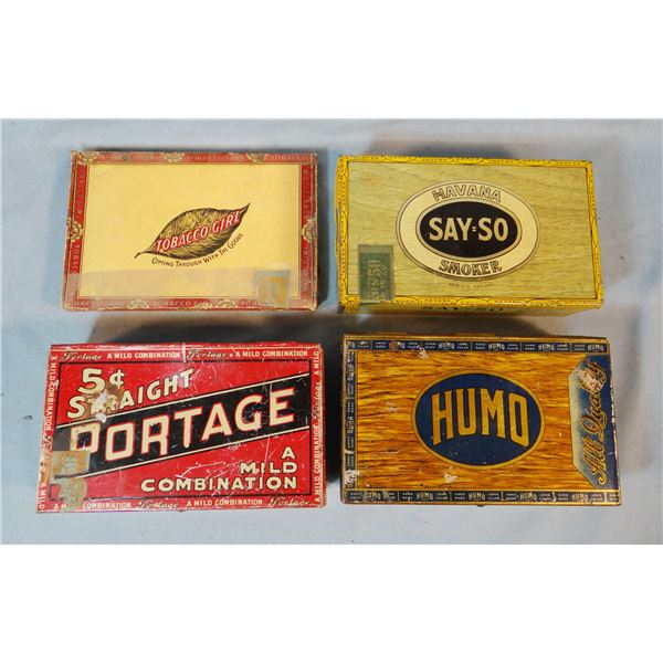 (4) tobacco tins, Say So, Portage and Humo, assorted sizes