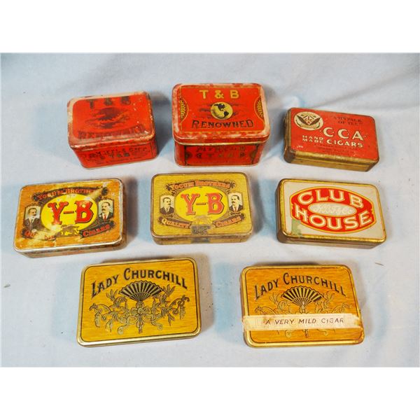 (8) tobacco tins, T & B, Camel, Y-B, Club House, Lady Churchhill, assorted sizes