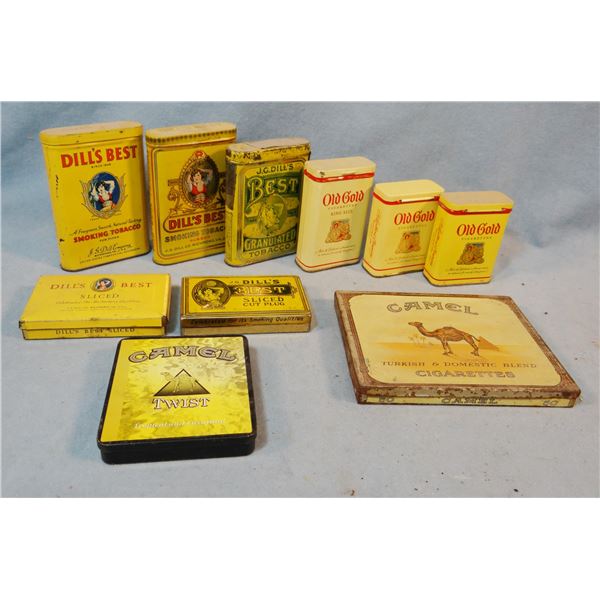 (10) tobacco tins, Camel, Camel Twist, Old Gold and others, assorted sizes