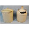 Image 1 : 2 pcs: 1 gal. pottery jar w/lid and 1 gal Beehive whiskey jug w/handle