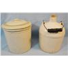 Image 2 : 2 pcs: 1 gal. pottery jar w/lid and 1 gal Beehive whiskey jug w/handle