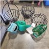 Image 1 : LOT OF METAL PLANT HOLDERS, FLOWER POT,  SEED SPREADER, AND WATERING CAN