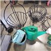 Image 3 : LOT OF METAL PLANT HOLDERS, FLOWER POT,  SEED SPREADER, AND WATERING CAN