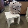 Image 1 : WHITE END TABLE W/ SHEEP PATTERN POUF