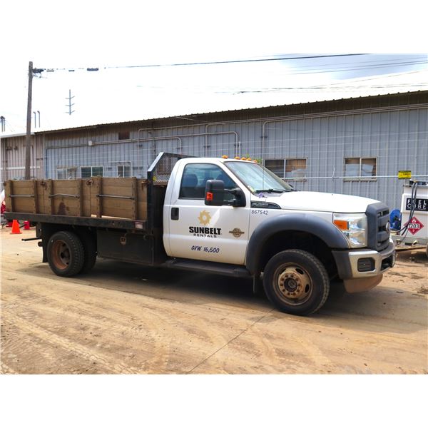 (867542) 2014 Ford F450 Stakebed 4X4 Truck, 12-Ft Bed, 33365 Miles, Lic. 360TVD, (Starts & Runs - Se