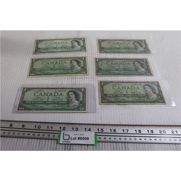 (6) 1954 Canadian $1 Bills