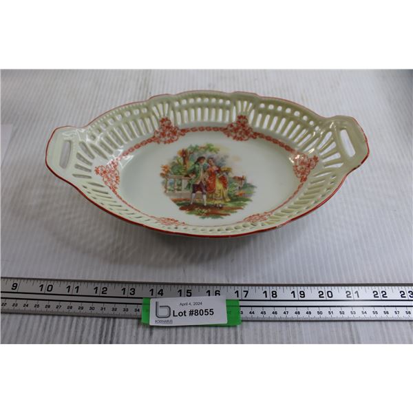 German Lattice Oval Porcelain Fruit Bowl - 12  x 7 1/2 