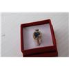 Image 2 : Gold Plated Sterling Silver Ring With Blue Coloured Stone - Size 7.5
