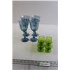 Image 1 : (4) Blue Stem Glasses, (4) Green Stem Glasses