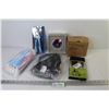 Image 1 : (4) LED 6w Bulbs - Heyday Selfie Light (NIB) - Cloth Masks (NIB) - Clear Cross Body Bag - USB to HDM