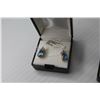 Image 2 : Pear Shaped Glass Blue Topaz Rind & earring Set (size 7 - 14kt Gold Plated)