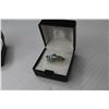 Image 2 : Pear Shaped Glass Blue Topaz Rind & earring Set (size 7 - 14kt Gold Plated)