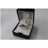Image 2 : Pear Shaped Glass Blue Topaz Rind & earring Set (size 7 - 14kt Gold Plated)