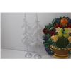 Image 5 : Decor Items - Ceramic Dish - Beaded Wire Tree - Bag of White Rocks - (2) Frosted Trees