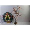 Image 6 : Decor Items - Ceramic Dish - Beaded Wire Tree - Bag of White Rocks - (2) Frosted Trees