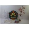 Image 8 : Decor Items - Ceramic Dish - Beaded Wire Tree - Bag of White Rocks - (2) Frosted Trees