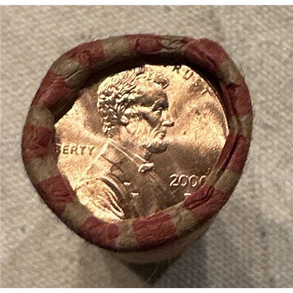 2000 D OBW Bank Wrapped Lincoln Cent Roll Unopened BU