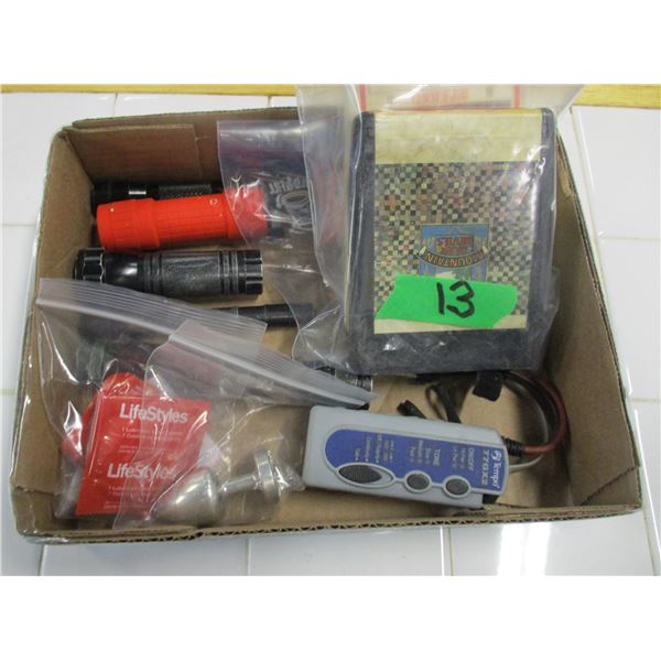 BOX C/W FLASHLITES, 8 TRACKS, ETC