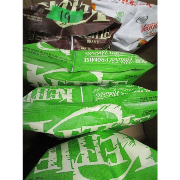 SHELF PULLS (AS IS):  BOX C/W 5 BAGS OF ASSORTED CHIPS