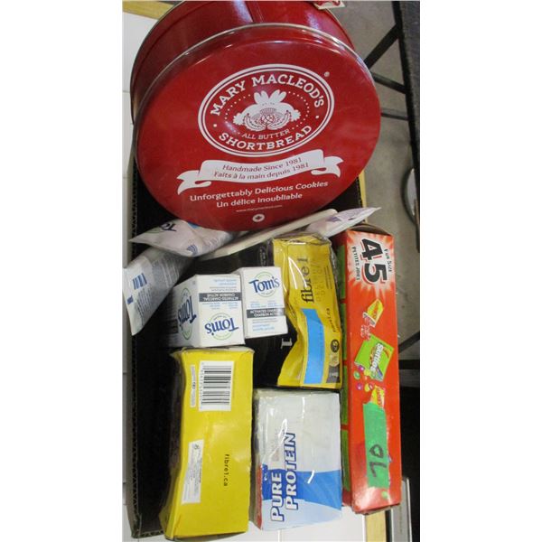 FREIGHT DAMAGE (AS IS):  BOX C/W CANDY, TOOTHPASTE, PROTEIN BARS, ETC