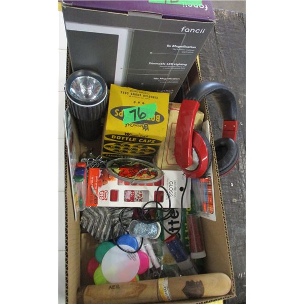 VANITY MIRROR, BOTTLE CAPS, MISC ITEMS