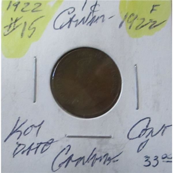 1922 F CANADA KEY DATE PENNY