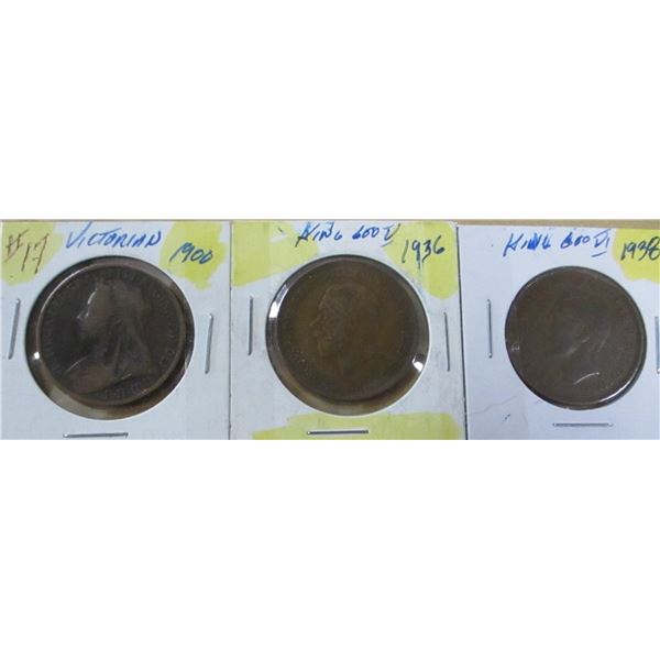 1900 VICTORIAN, 1936 KGV & 1938 KGVI LARGE CENT SET