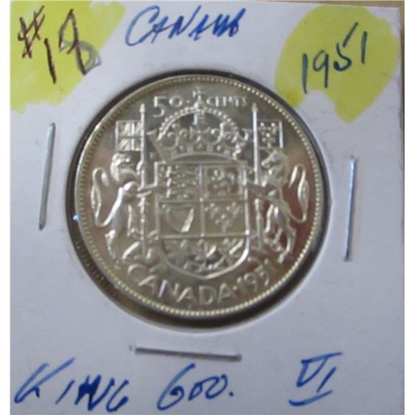 1951 CANADA KING GEORGE VI SILVER HALF DOLLAR