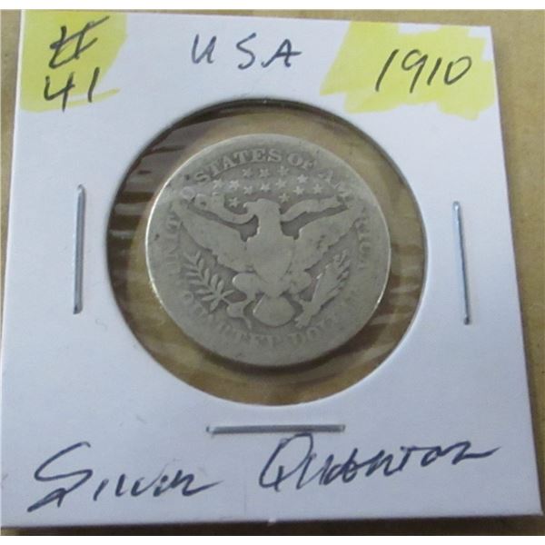 1910 USA SILVER QUARTER