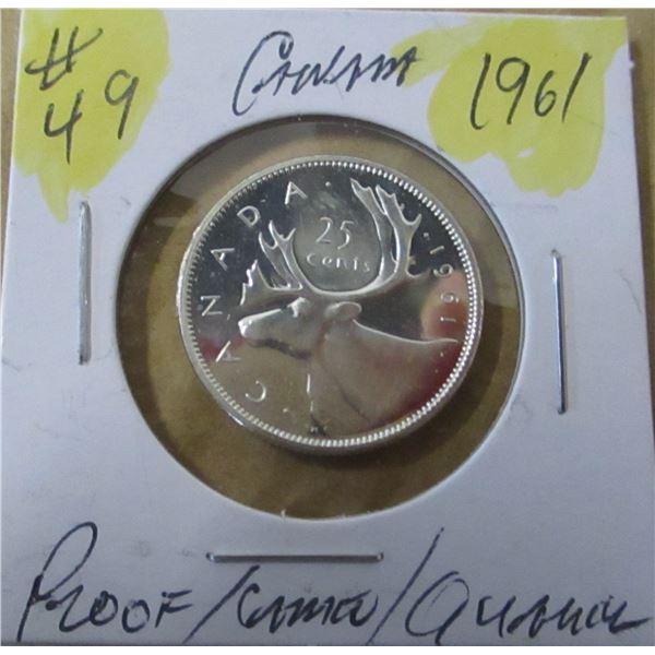 1961 PROOF CANADA CAMEO SILVER QUARTER