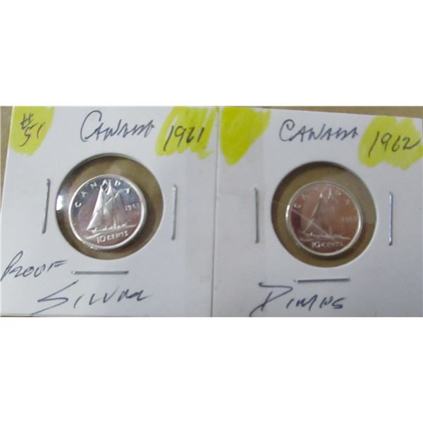 1961 - 1962 PROOF CAMEO CANADA SILVER DIMES