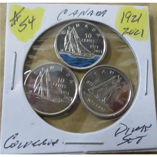 1921 - 2021 MINT CANADA COLORED DIME SET
