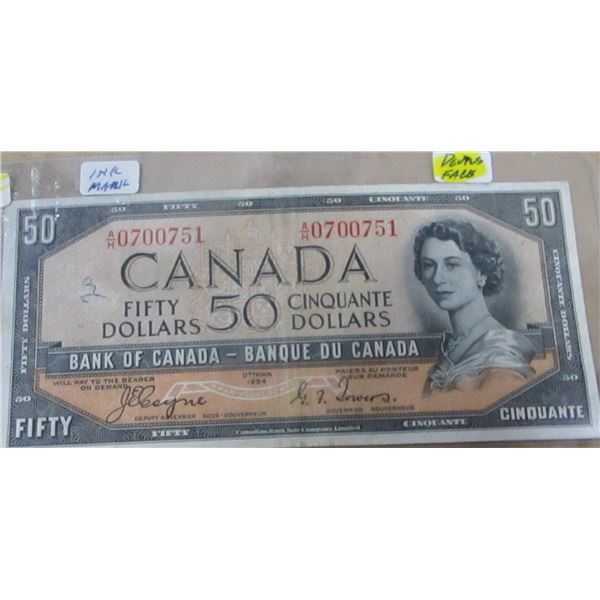 1954 (DEVILS FACE) BANK OF CANADA LEGAL TENDER $50 BILL