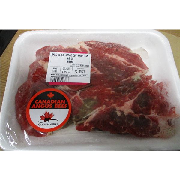 SHELF PULLS (AS IS):  BONELESS BLADE STEAK (APPROX. $10.77)
