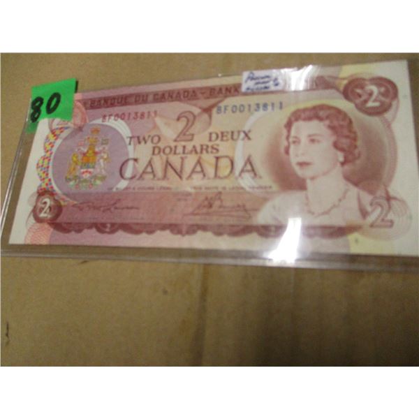 1974 CANADA $2 BILL (POKER HAND SERIAL NUMBER)